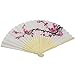 Mikey Store 1PC Folding Fan Delicate Japanese Plum Blossom Design Silk Costume Party (White 1)