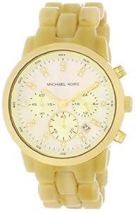 Women's Ivory Tone Plastic Link Quartz Chronograph Gold Tone Mother Of Pearl