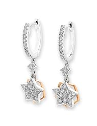 (X1000Diamond) 18K/750 Rose & White Gold Double Star Diamond Dangling Earring (0.76 cttw, G-H Color, VS2-SI1 Clarity)