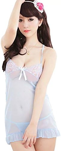 MEDY Women's Sexy Sheer See Through Sleepwear Strappy Thong Lingerie Baby Blue