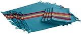DII Fiesta Fringe Placemat Table Linen, Aztec Blue Stripe, Set of 8