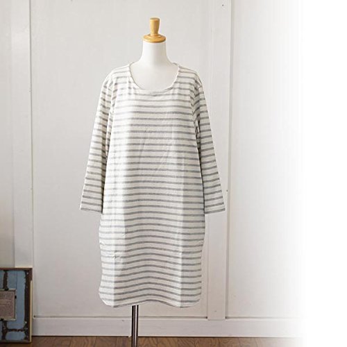 (サンバレー) SUNVALLEY ボーダー柄U字ネック長袖ロングワンピース