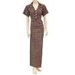 Adi Designs Brown Collar Neck Dress with White Branches Pattern