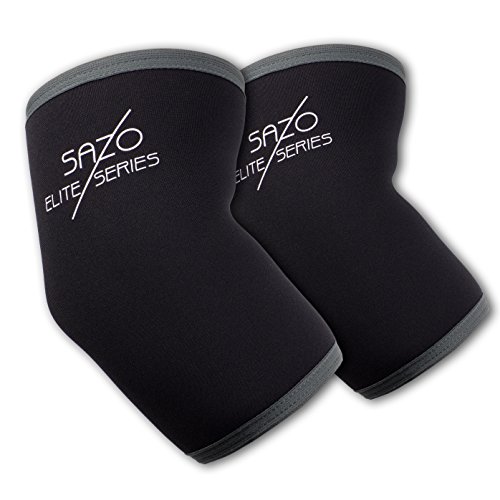 Elbow Sleeve Brace Wrap (1 Pair) 7mm Neoprene Support & Compression for Pullup Running Crossfit Powerlifting Men & Women Girls-1 year Warranty