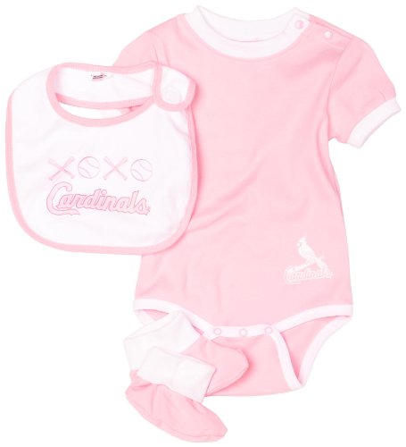 MLB Infant/Toddler Girls' St. Louis Cardinals Onesie Bib & Bootie Set (Pink, 24 Months)