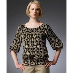 AK Anne Klein Printed Silk Peasant Top