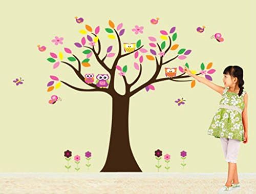 Wowall Cartoon Owls Butterfly Birds Tree Wall Decals
