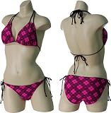 KALI GIRLZ Plaid Skull String Brazilian Bikini (Hot Pink/Black)