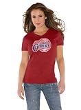 Los Angeles Clippers Red Women's Primary Logo Tri Blend V Neck T-Shirt- by Alyssa Milano