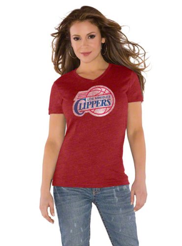 Los Angeles Clippers Red Women's Primary Logo Tri Blend V Neck T-Shirt- by Alyssa Milano