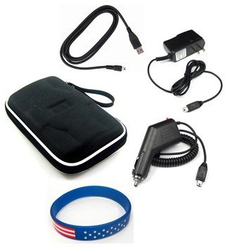 Garmin Nuvi 255WT Accessory Bundle - Premium Nylon/ EVA Carrying Case (Black) + Car Charger + Home Travel AC Charger + USB Data Cable + Free Stars Stripes Silicone Wristband