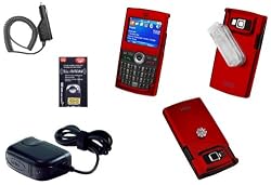 ACCESSORIES COMBO KIT - RED RUBBERIZED COVER CASE + CAR CHARGER + HOME WALL CHARGER + ANTENNA BOOSTER for SAMSUNG i607 BLACKJACK