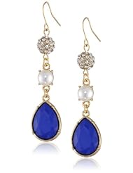 Fireball Simulated Pearl Blue Glass Teardrop Dangle Earrings