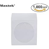 Maxtek 1,000 Pieces White Paper CD DVD Sleeves Envelope Holder with Clear Window and Flap, 80g Economy Weight.