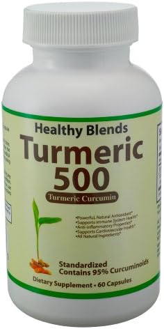 Super Sale on Healthy Blends Turmeric 500. Each capsule contains 47.5mg of disease fighting Curcumin. Turmeric Curcumin is a powerful antioxidant and anti-inflammatory. Reduces pain, aids circulation, and protects cells. Contains 60 500mg caps