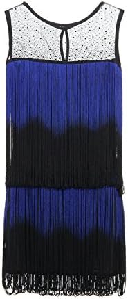 Straip Womens Sleeveless Sequins Ombre Fringe Flapper Party Dress Costume, XS, Blue