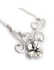 Wildflower Swirl Contemporary Necklace, Sterling Silver with Front Clasp