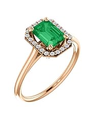 18K Rose Gold 7.00x5.00mm Emerald Cut Chatham Created Emerald and Diamond Halo-Style Ring -- LIFETIME WARRANTY