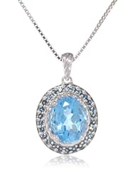 Sterling Silver Swiss Blue Topaz and London Blue Topaz Oval Pendant Necklace, 18"