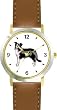 Border Collie Dog - WATCHBUDDY&reg; DELUXE TWO-TONE THEME WATCH - Arabic Numbers - Brown Leather Strap-Size-Large ( Men's Size or Jumbo Women's Size )