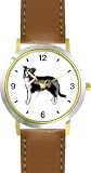 Border Collie Dog - WATCHBUDDY&reg; DELUXE TWO-TONE THEME WATCH - Arabic Numbers - Brown Leather Strap-Size-Large ( Men's Size or Jumbo Women's Size )