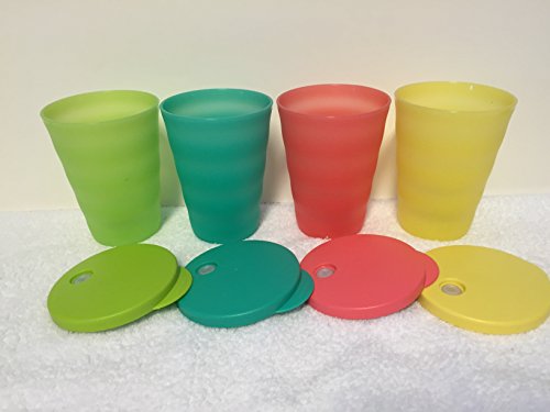Tupperware 11oz Impressions Dripless Tumblers & Straw Seals Set of 4 Summer 2015 New