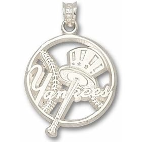 New York Yankees Solid Sterling Silver 7/8 ''YANKEES'' Bat Logo Pierced Baseball Pendant