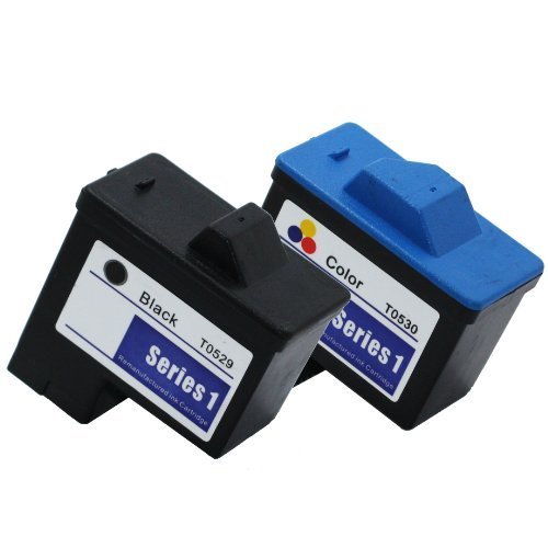 2 Pack Remanufactured (Series 1) DELL T0529 Black and T0530 Color Ink Cartridges for Dell A920 All-In-One and 720 Printers