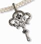 Fleur-de-lis Sapphire Silver Natural Seed Pearl Pendant White Double Strand Cultured Pearl Chain - Dahlia Vintage Collection