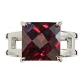 Sterling Steel Red Square Cubic Zirconia Ring with Open Band