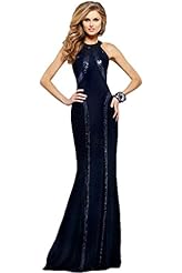 Jersey/Polyester Striped Print Sequined Turtleneck Evening Dress/Prom Dress/Wedding Party Dress 