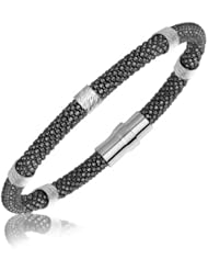 Sterling Silver Ruthenium Plated Black Hue Popcorn Bangle with Barrel Stations