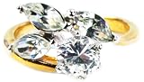 Genuine Genuine 18k Yellow Gold Plated 4-Stone 3/4 Carat Round Brilliant & Marquise Shape 1.5 Carat Diamond Flower Engagement Ring, Size 5