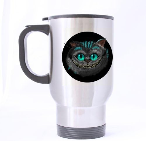 Alice In Wonderland Cheshire Cat Custom Personalized Travel Mug Sports Bottle Coffee Mugs Silver 14 OZ Office Home Cup (Two Sides Printed)
