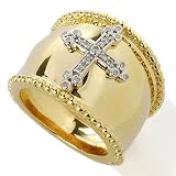 Sterling Silver / Platinum or 18K Vermeil Diamond Cross Wide Ring