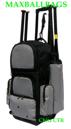 Black & Silver Chita CTR Softball Baseball Bat Equipment Roller Backpack