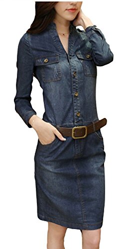 STILE MODA 長袖 ワンピース チュニック ミニスカート マキシ Aライン フレア OL 女子会 体型カバー カジュアル パーティー セレブファッション フェミニン ガーリー ボヘミアン カレッジ コーデ スリム サイズ豊富 美脚 脚長効果 体型カバー デニム オールシーズン オリジナルバッジ付き STMB-0000069