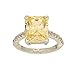 Large Emerald Cut Cubic Zirconia Solitaire Ring in Pale Yellow with Tiny Side Stones