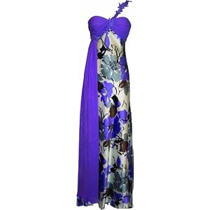 One Shoulder Floral Satin Long Gown Plus Size