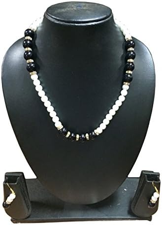 The Indian Arts White-Black Color Pearl Necklace with Earings Double Layer Fashion Jewelry for Womens