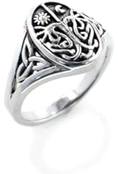 Celtic Trinity Knot Tree of Life with Sun and Moon Sterling Silver Ring(Sizes 3,4,5,6,7,8,9,10,11,12,13,14,15,16)