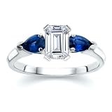 1.30 CT EMERALD DIAMOND W PEAR BLUE SAPPHIRE RING 18K