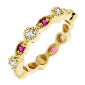 Ruby & cz diamond 18k gold over silver stack rings Sterling Silver Mother's Day Jewellery