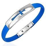 New Blue Rubber Bracelet with Stainless Steel Cross Design, Length 22cms.