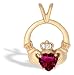 14K Yellow Gold Heart Created Ruby and Diamond Celtic Claddagh Pendant