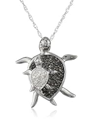 XPY 10k White Gold Mother and Baby Turtle Diamond Pendant Necklace, 18"