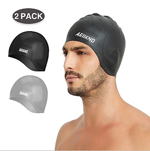 Aegend Silicone Swim Cap 2 Pack Durable Swimming Caps With Ear