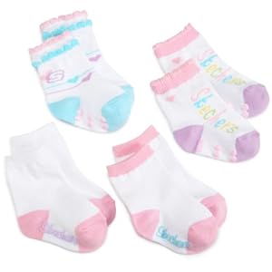 Skechers Infant Girls 4 Pack Socks, Aqua/Pink/Purple