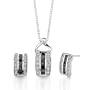 Unique Sophistication: Sterling Silver Celebrity Style Bridal Jewelry Earring Pendant Set with Black and White CZ
