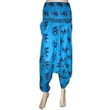 Trendy Curious Blue Printed Harem Bohemian Capri Boho Pants 38" Length